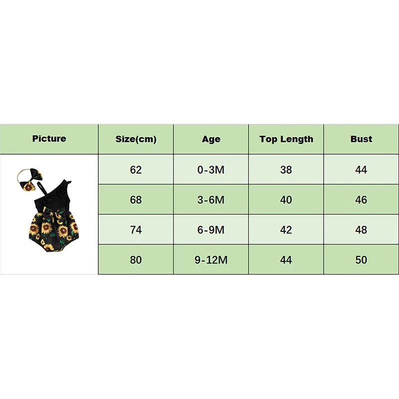 Pudcoco Baby Girl 2 Piece Outfits Sunflower Print Asymmetrical Sleeveless Romper Headband Set Cute Fashion Summer Clothes 0-12M
