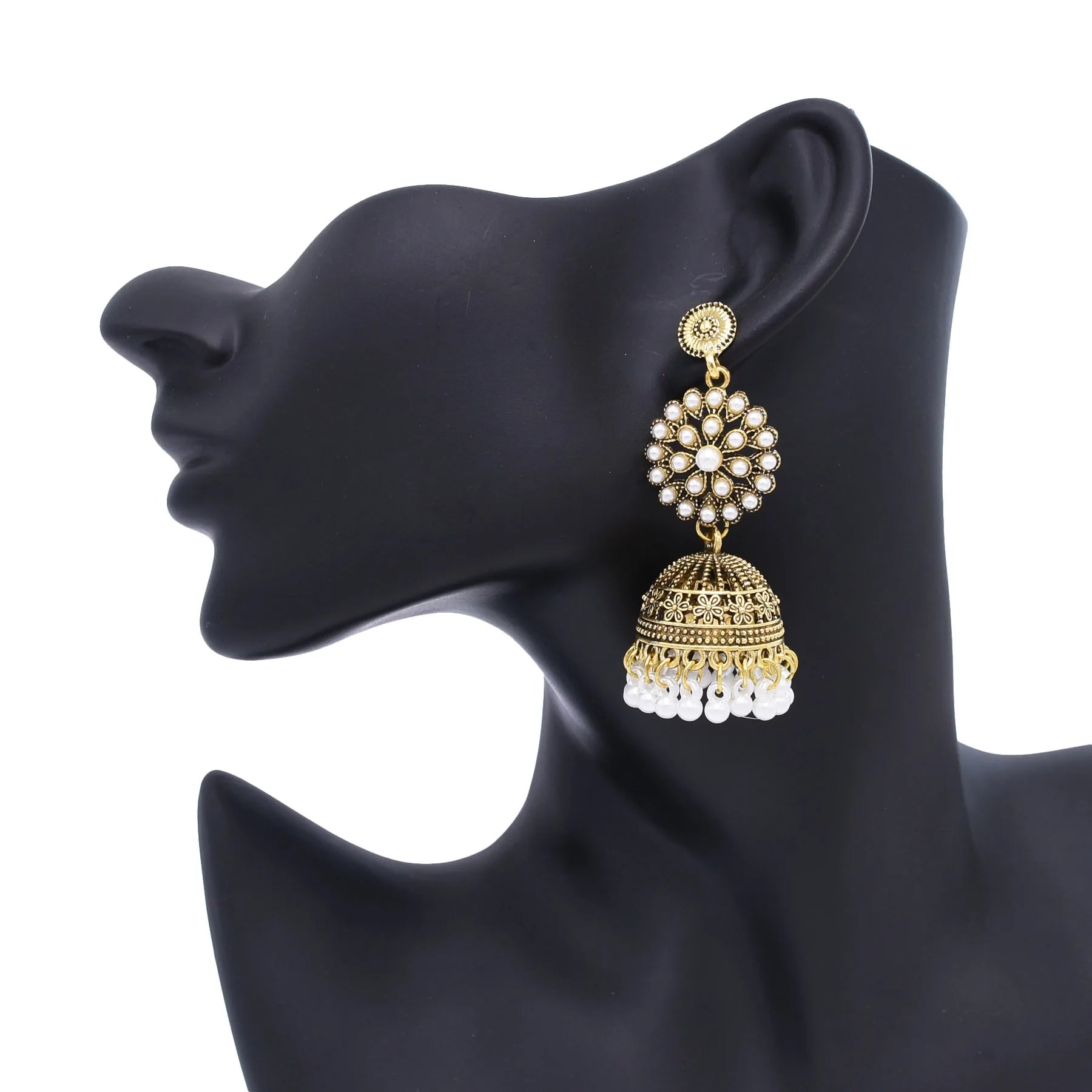 Traditional Indian Jhumka Earrings for Women Vintage Golden Silvery Bell Peacock Pearl Beads Pendant Earrings Turkish Jewelry