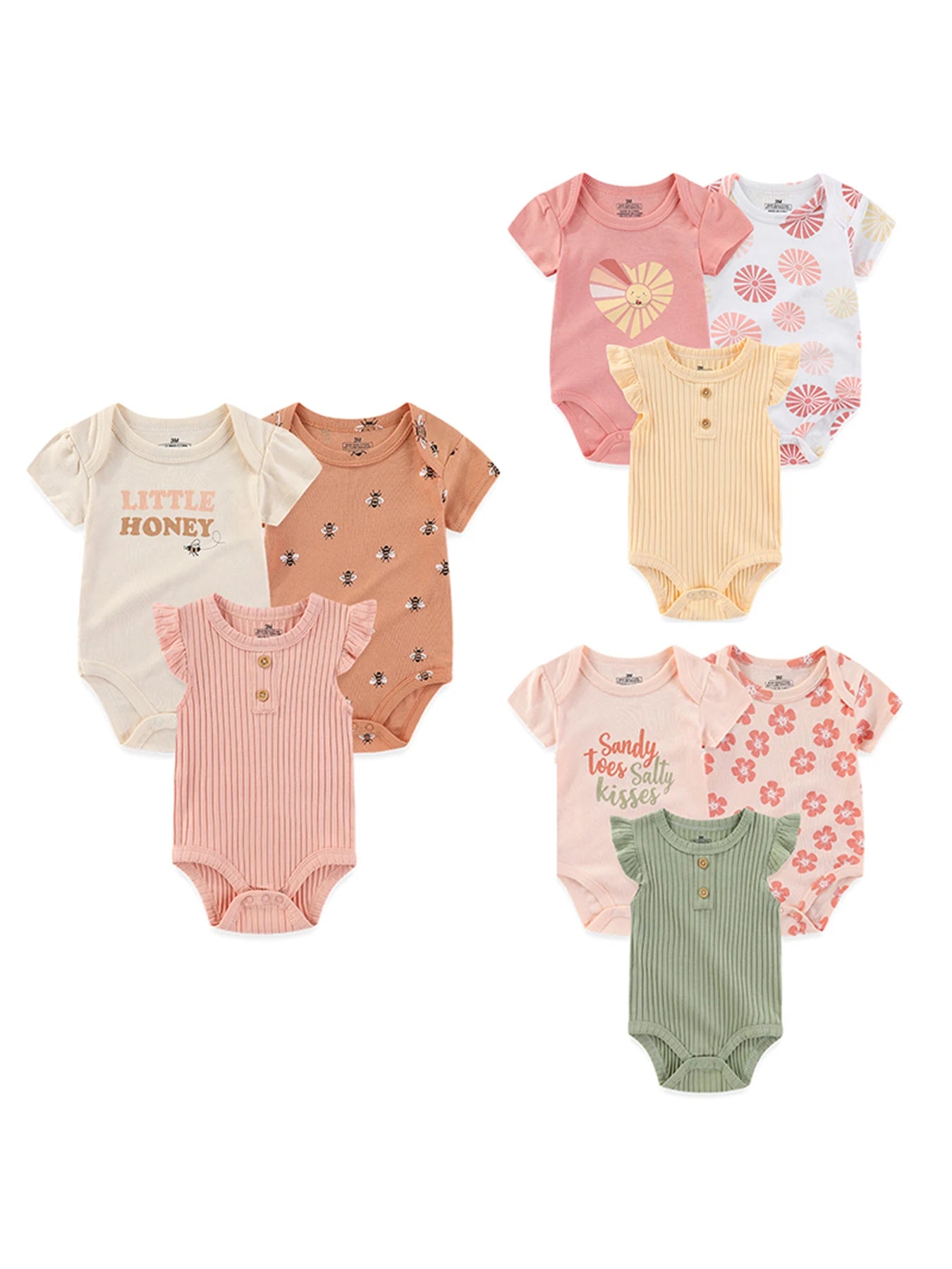 3-Piece Cartoon Cute Baby Girl Onesies Cotton Comfy Newborn Bodysuits Sleeveless/Short Sleeve Infant Spring Summer Clothes