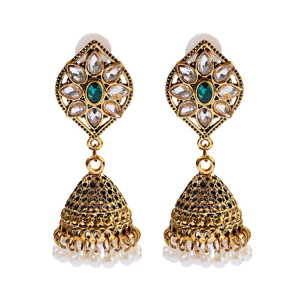 Ethnic Retro Geometric Turkish Jhumka Earrings For Women Indian Jewelry Flower Gold Color Bell Tassel Dangling Earrings