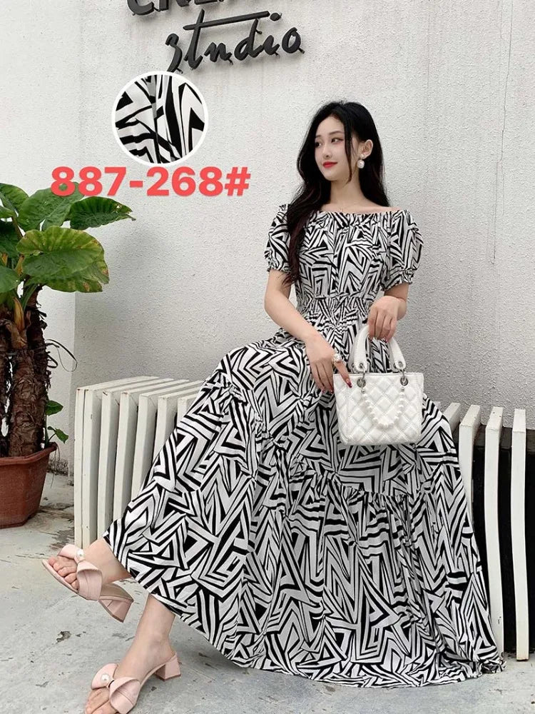 THHONE Vestidos Robe Maxi Long Dress Women Summer Indian Clothes Bohemian Cotton Linen Floral Short Sleeve Korean Style Casual