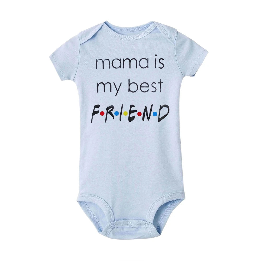 Mama Is My Best Friend Print Baby Jumpsuit Toddler Girl Boy Clothes Ropa Summer Short Sleeve Bodysuits Funny Infant Shower Gifts