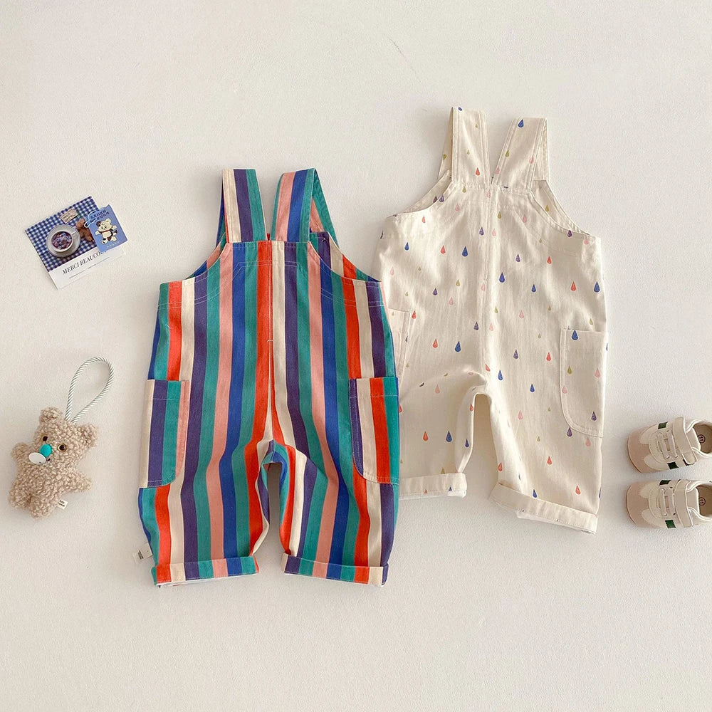 Unisex Spring New Kids Clothes Fashion Overalls Polk Dot Jumpsuits Striped Overalls Children Play Suit