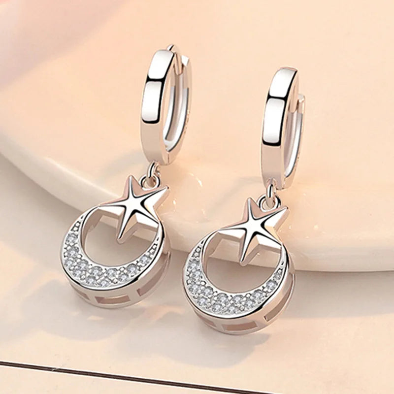 New 925 Sterling Silver Heart Hoop Earrings Stud Earrings Silver Women Star Butterfly Earrings for Women Jewelry Gift E523