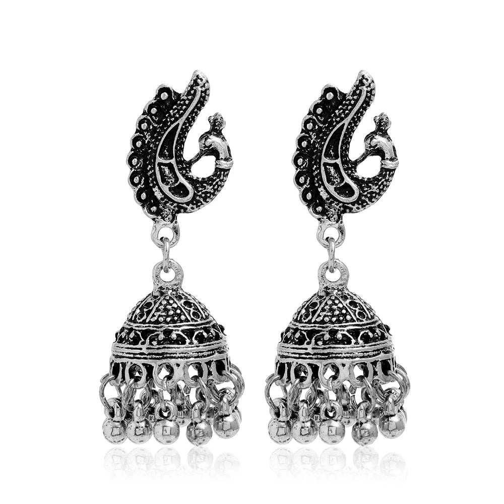 Indian Ethnic Style Boho Vintage Antique Alloy Carved Bell Tassels Drop Earrings Jhumki Jewelry For Women Party Accessories