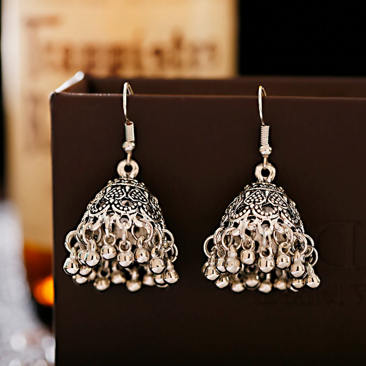 Retro Ethnic Silver Color Turkish Jhumka Earrings For Women Pendientes Pearl Tassel Classic Carved Indian Earrings Jewelry