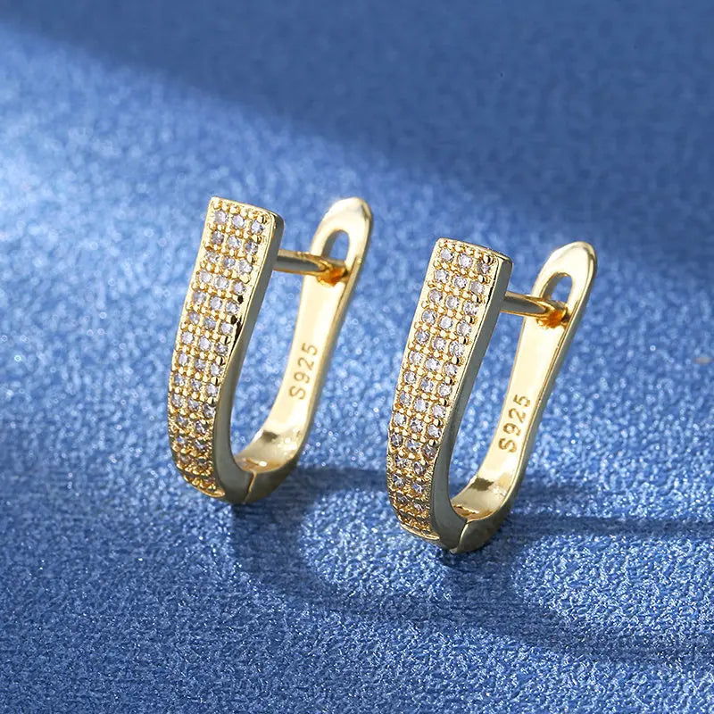 Hot Sale 925 Silver Women Hoop Earrings Luxury Sparkling Pave CZ U Shape Star Moon Fashion Earring For Girl