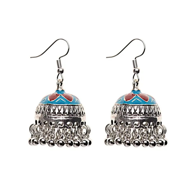 Ethnic Retro Geometric Turkish Jhumka Earrings For Women Indian Jewelry Flower Gold Color Bell Tassel Dangling Earrings