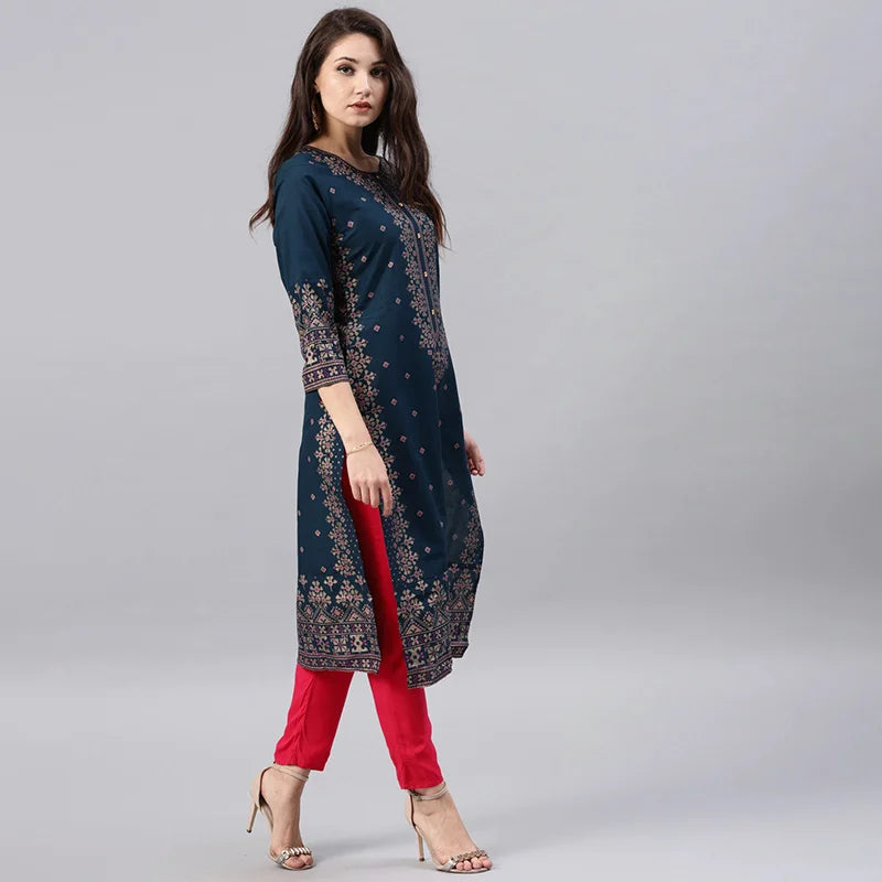 Indian Dress Kurtas for Women Spring Summer Cotton Printed Floral Ethnic Style Kurti Top South Asian Clothes