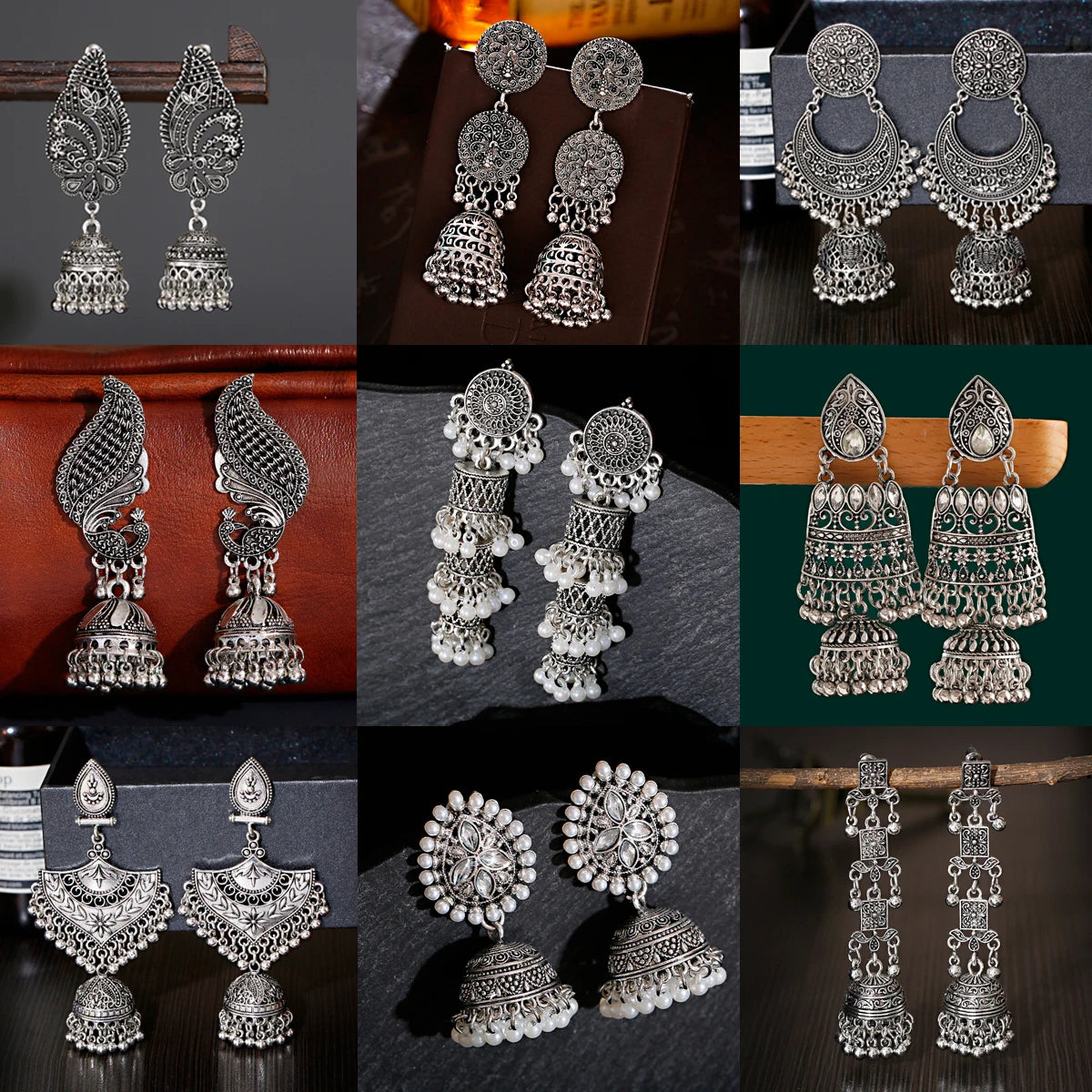 Retro Ethnic Silver Color Turkish Jhumka Earrings For Women Pendientes Pearl Tassel Classic Carved Indian Earrings Jewelry
