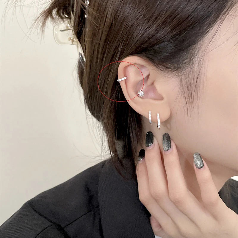 New Fashion Fine Zircon 925 Sterling Silver C Type Clip Earrings Punk Rock Unisexual Rhinestone No Hole Ear Clip Earring Jewelry