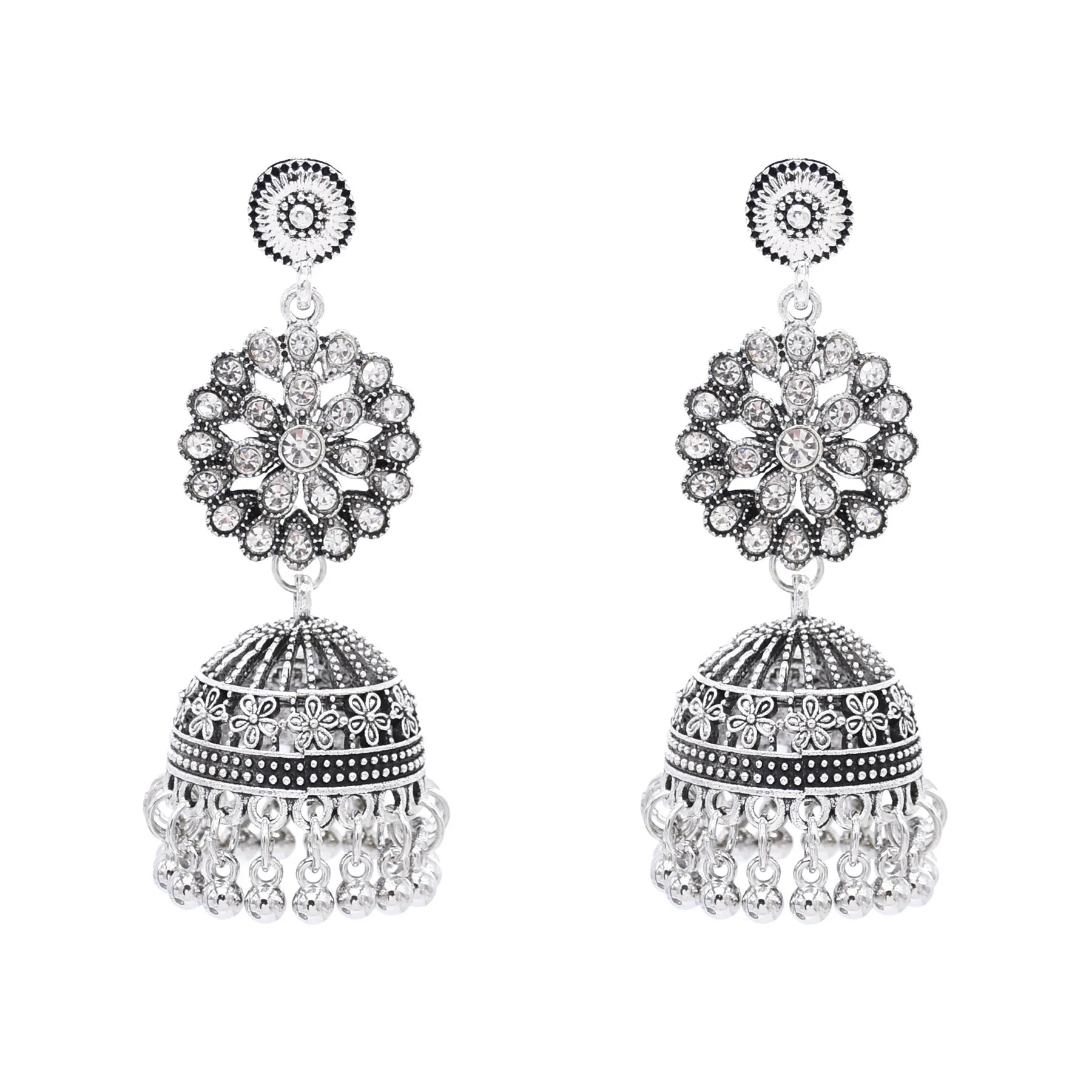 Traditional Indian Jhumka Earrings for Women Vintage Golden Silvery Bell Peacock Pearl Beads Pendant Earrings Turkish Jewelry