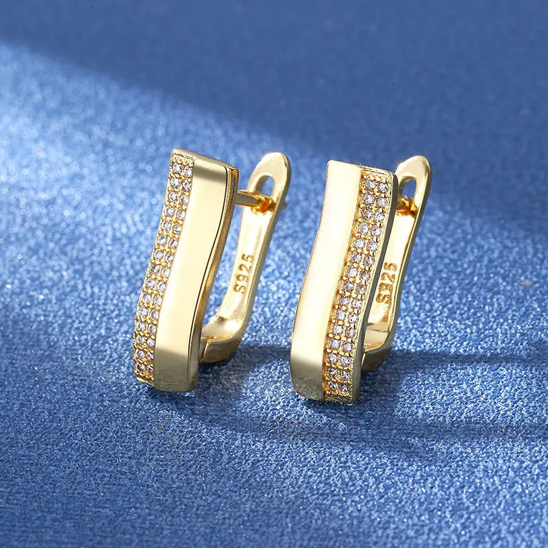 Hot Sale 925 Silver Women Hoop Earrings Luxury Sparkling Pave CZ U Shape Star Moon Fashion Earring For Girl