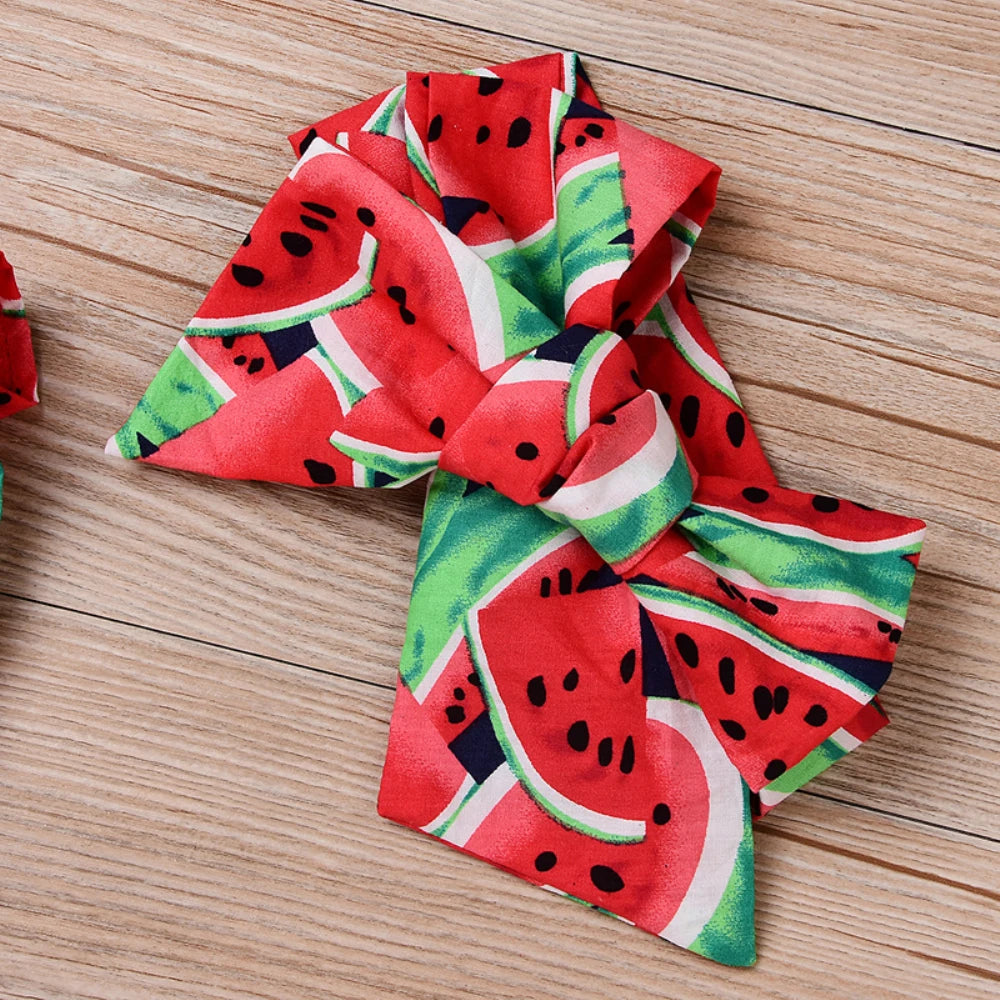 0-36months Newborn Girl Bodysuit Hairband Set Short Sleeve Watermelon Print Playsuits For Baby Girls Summer One_piece Rompers