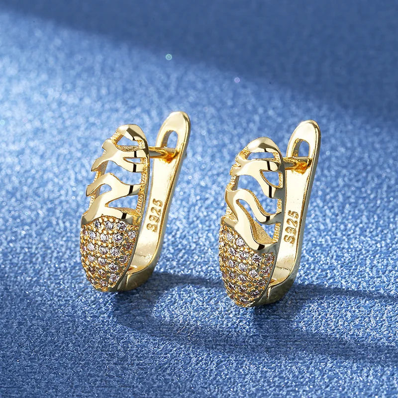 Hot Sale 925 Silver Women Hoop Earrings Luxury Sparkling Pave CZ U Shape Star Moon Fashion Earring For Girl