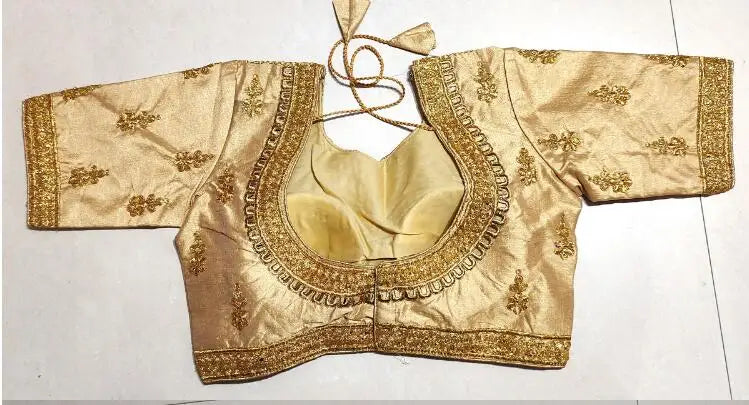 Traditional Indian Sari Top Women Shirt Summer Gold thread Embroidery Pakistan Summer Rhinestone