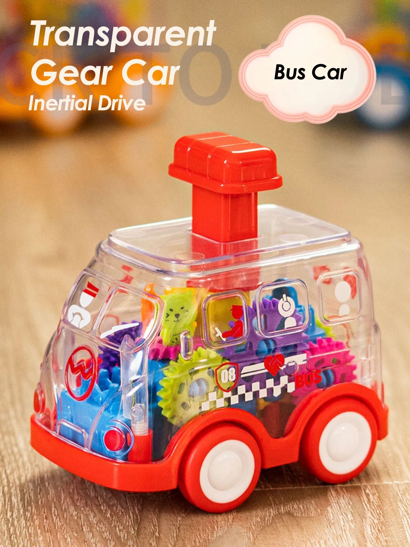 Children's Cartoon Press Gear Car Toy Lnertia Pull-back Transparent Car Baby Puzzle sliding Toy child Boy Girl 1-3 Year old Gift