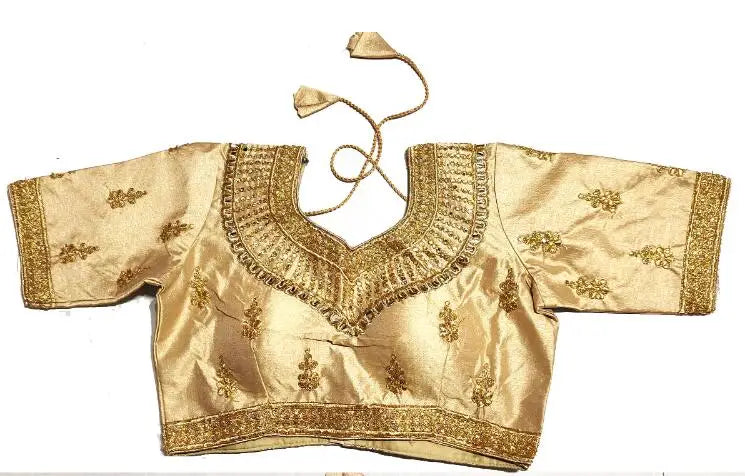 Traditional Indian Sari Top Women Shirt Summer Gold thread Embroidery Pakistan Summer Rhinestone