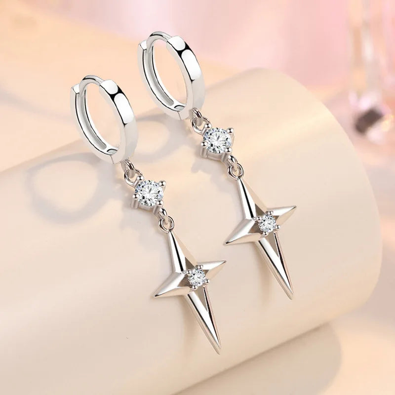 New 925 Sterling Silver Heart Hoop Earrings Stud Earrings Silver Women Star Butterfly Earrings for Women Jewelry Gift E523