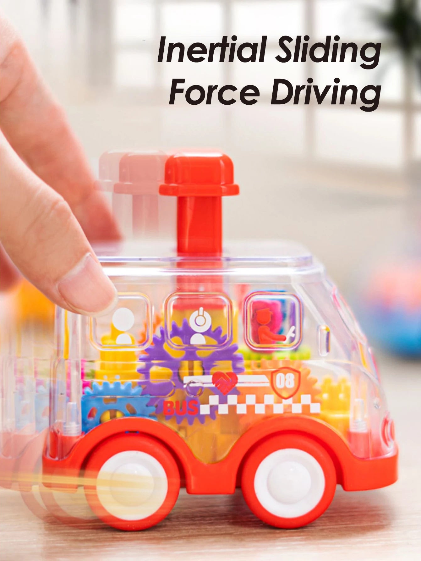 Children's Cartoon Press Gear Car Toy Lnertia Pull-back Transparent Car Baby Puzzle sliding Toy child Boy Girl 1-3 Year old Gift