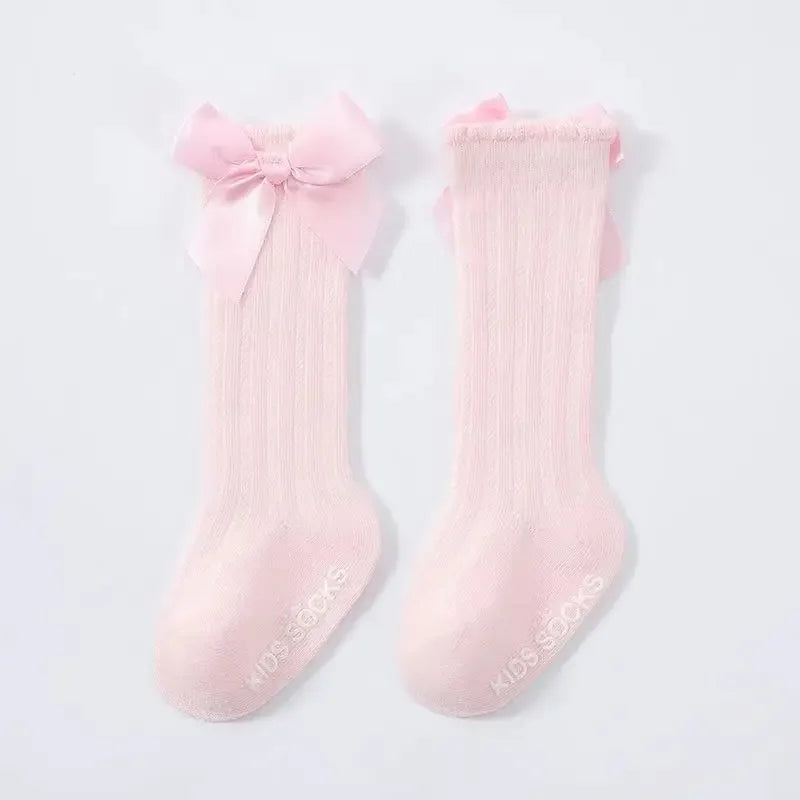 Summer Ultra-thin Mesh Socks Baby Girl Mosquito Resistant Knee Sock Cute Newborn Pink Bow Hollow Cotton Baby Clothes New Born