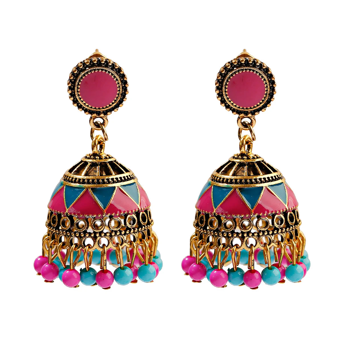 Ethnic Retro Geometric Turkish Jhumka Earrings For Women Indian Jewelry Flower Gold Color Bell Tassel Dangling Earrings