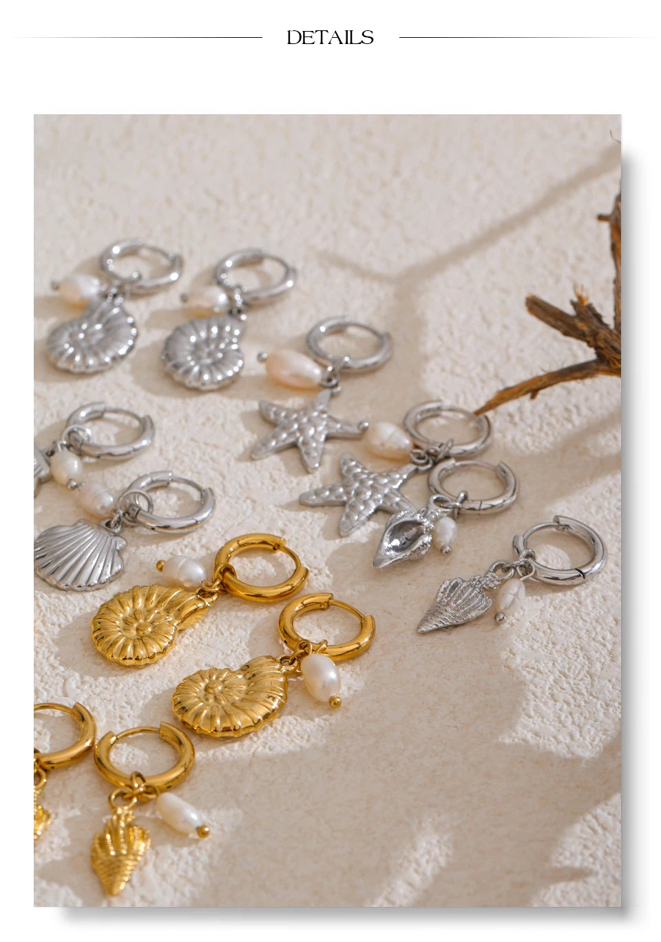 Yhpup Ocean Style Natural Pearl Conch Shell Starfish Drop Summer Hoop Earrings for Women Stainless Steel Holiday Daily Jewelry