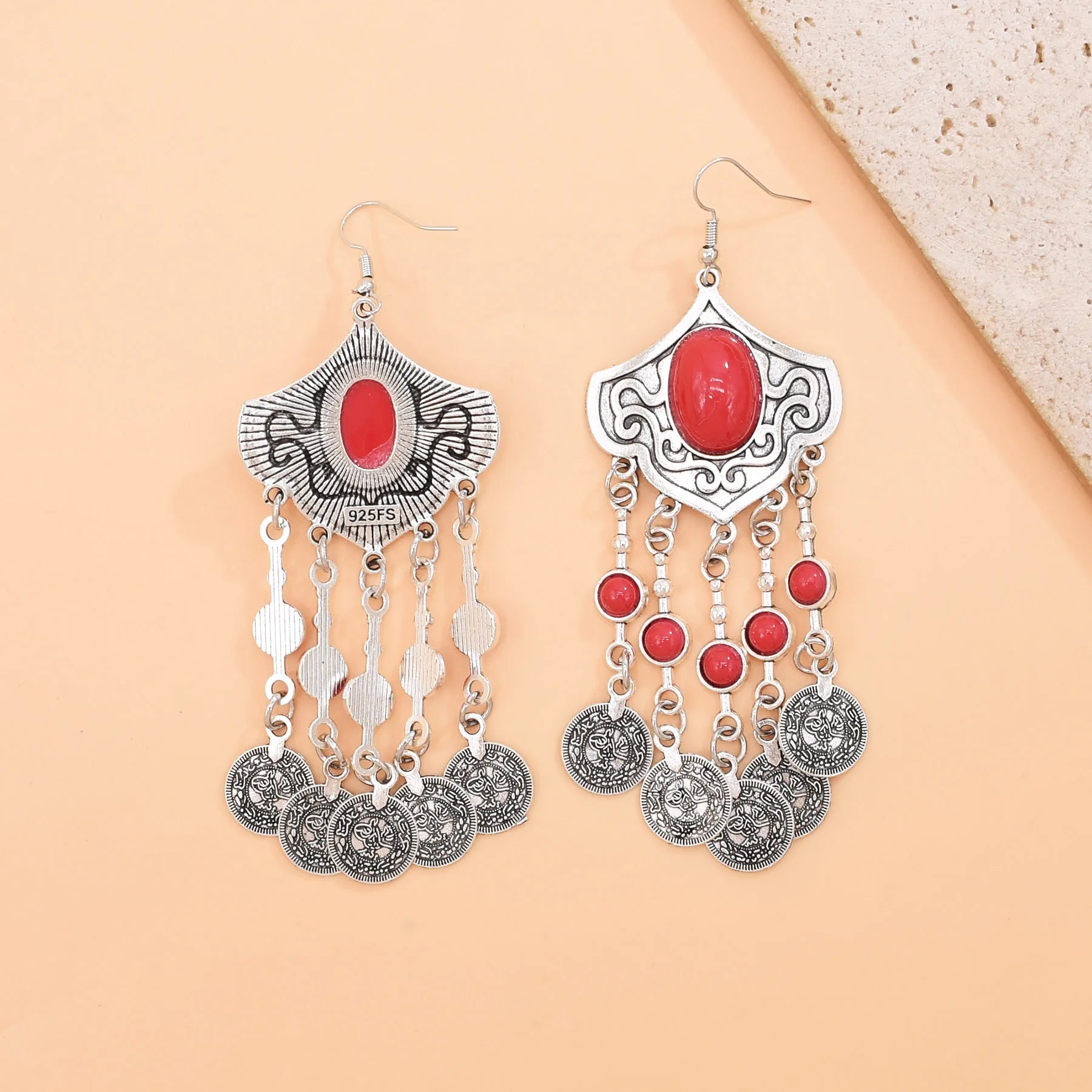 Boho Ethnic Long Coins Tassel Drop Earrings For Women Colorful Turquoise Geometric Carving Fashion Jewelry India Cypay Accessory