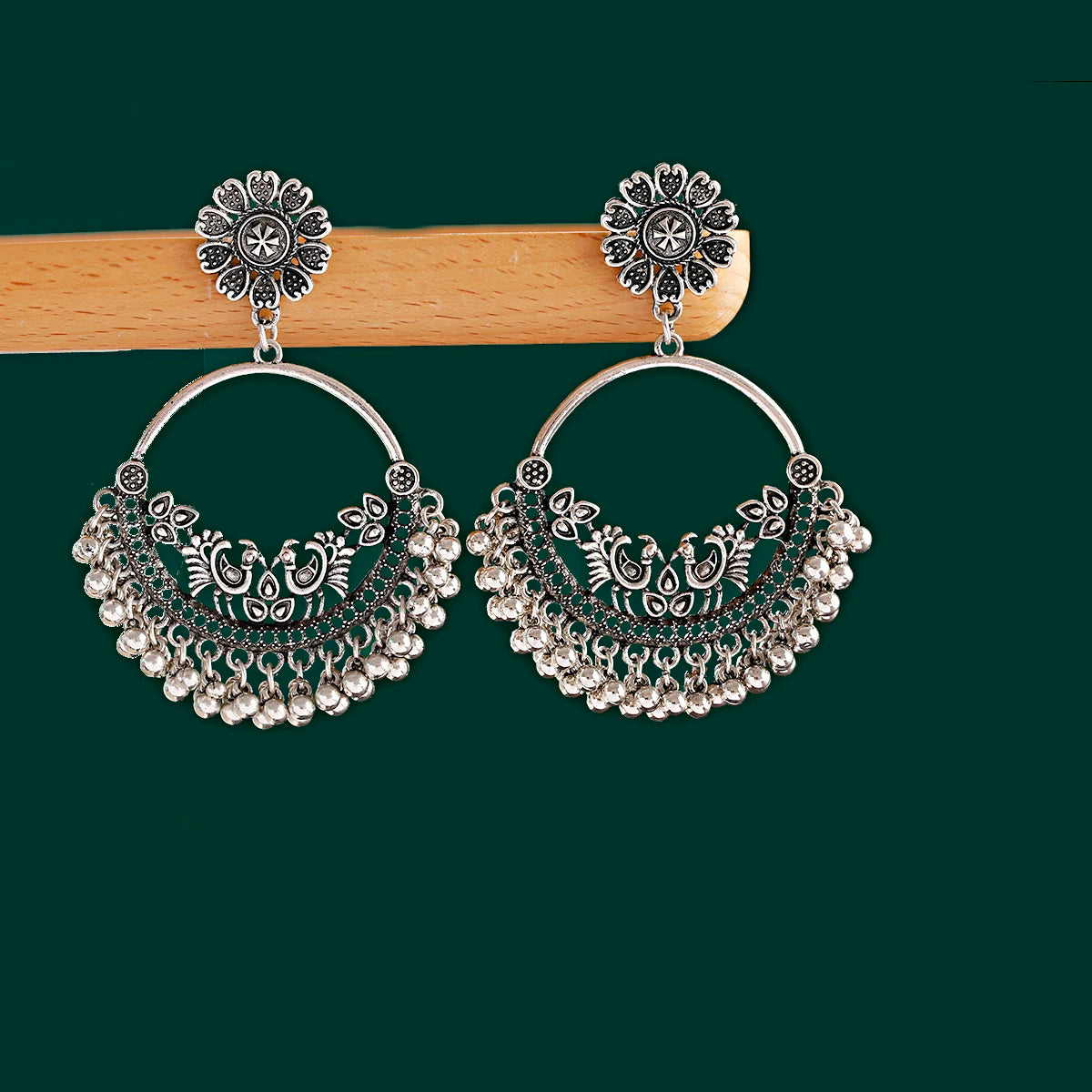 Retro Ethnic Silver Color Turkish Jhumka Earrings For Women Pendientes Pearl Tassel Classic Carved Indian Earrings Jewelry
