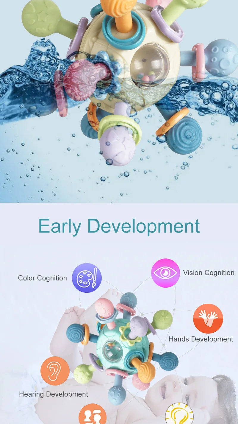 Baby Toys 0 12 Months Rotating Rattle Ball Grasping Activity Baby Development Toy Silicone Teether Baby Sensory Toys for Babies
