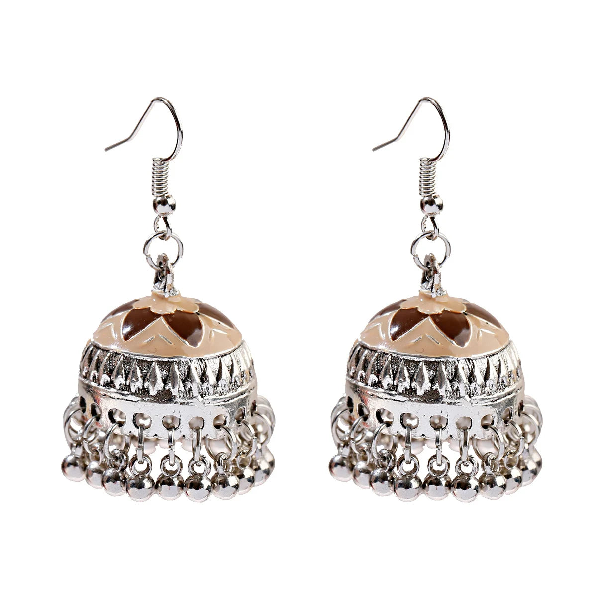 Ethnic Retro Geometric Turkish Jhumka Earrings For Women Indian Jewelry Flower Gold Color Bell Tassel Dangling Earrings