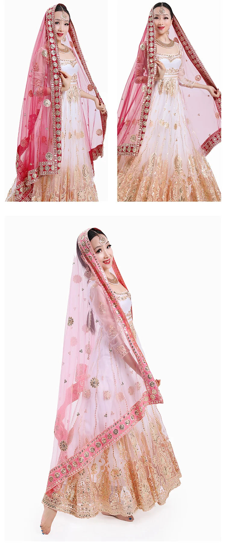 Indian Sari Scarf Mesh Embroidery Ethnic India Pakistan Clothing Silk Headscarf Muslim Shawl Hijab Scarves Women (Only Dupattas)