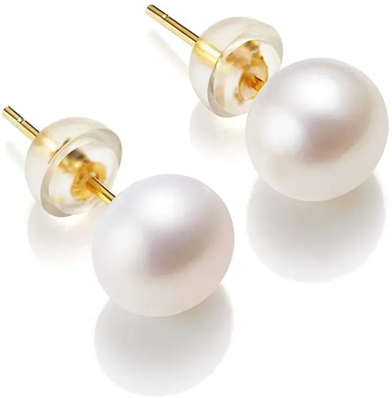100% Natural Freshwater Pearl Stud Earrings Real 925 Sterling Sliver Earring Cultured White Pearl For Women Earring Jewelry
